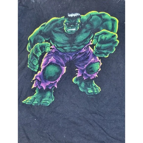 Marvel Incredible Hulk Tee Black Shortsleeve T-Shirt Men L Knit @H11